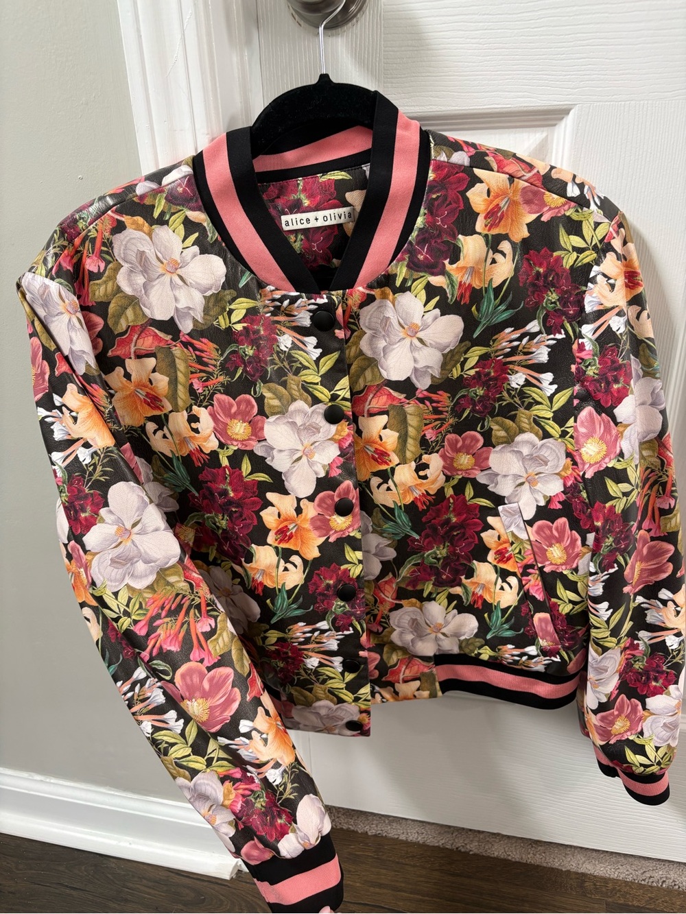 alice + olivia Black Floral Bomber Jacket